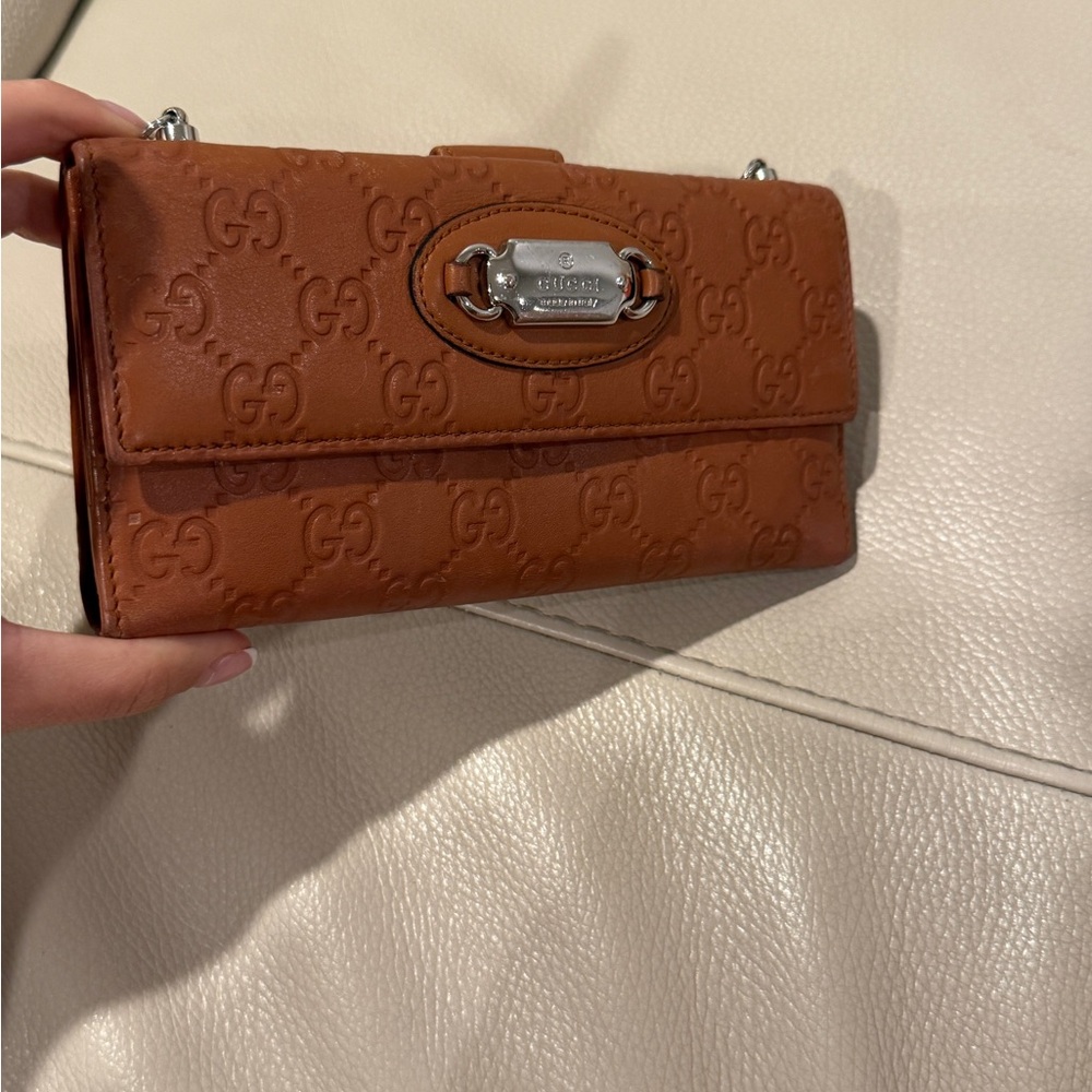 Gucci Tan Leather Embossed Wallet